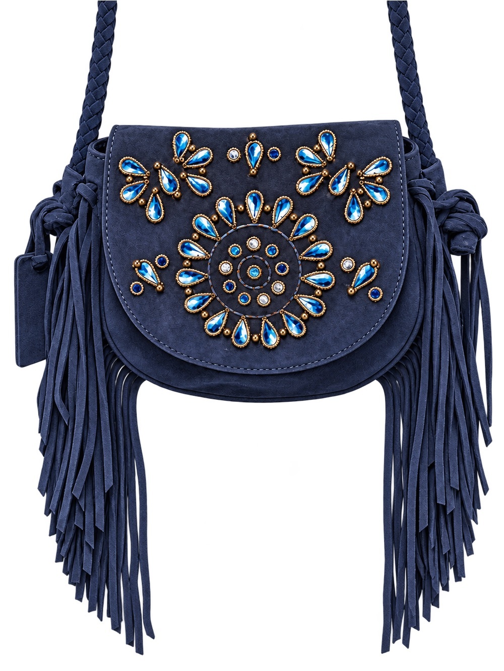Shyanne Navy Suede Embroidered Fringe Crossbody Bag Western Boho